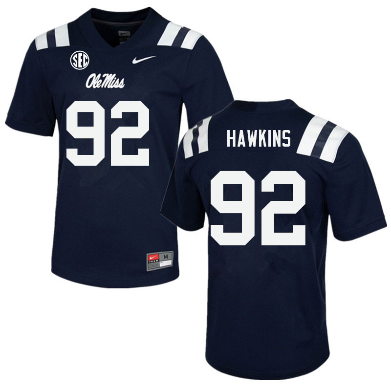 Men #92 JJ Hawkins Ole Miss Rebels College Football Jerseys Sale-Navy